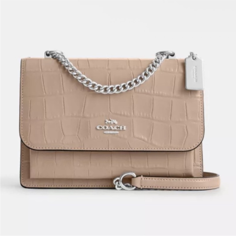 Coach Klare Beige Croc-Embossed Crossbody shoulder Bag - Picture 4 of 15